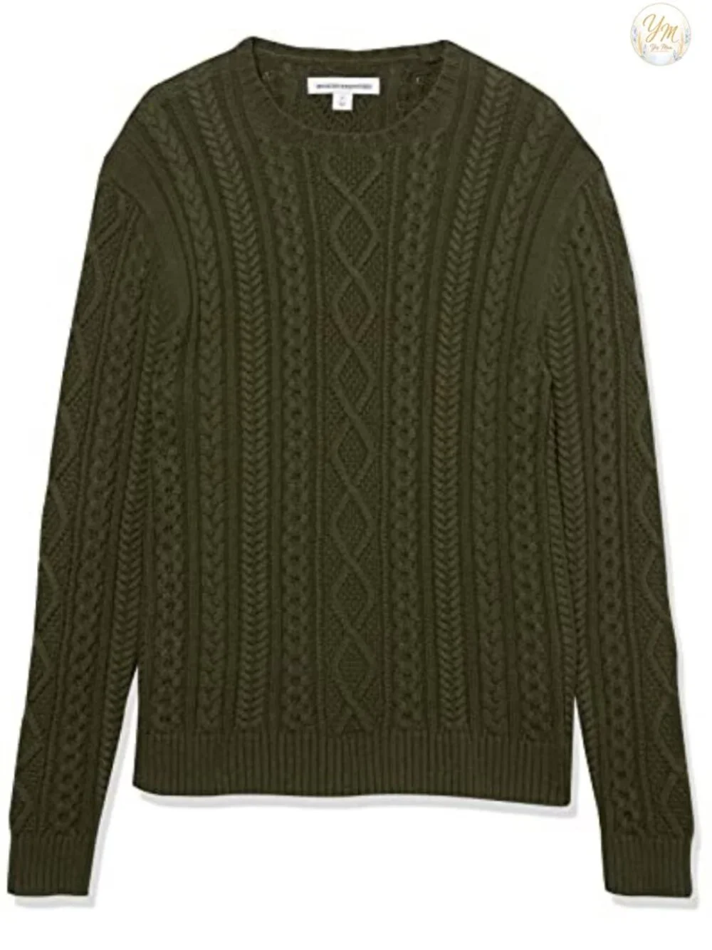 Men's Cotton Fisherman Cable Crewneck Sweater Long Sleeve